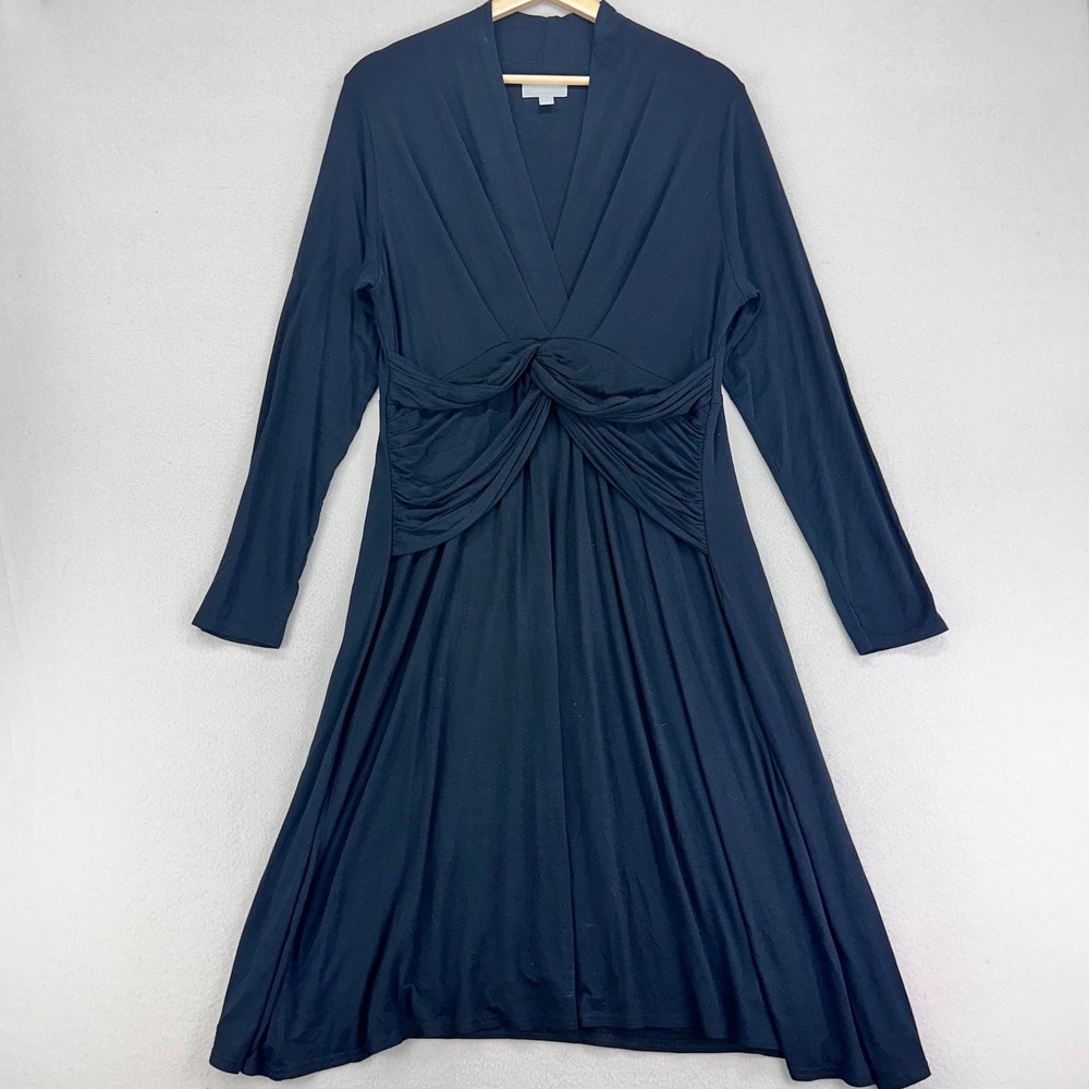 PURE Collection Dress Womens 12 Navy‎ Blue Long Sleeve Faux Wrap Viscose Career
